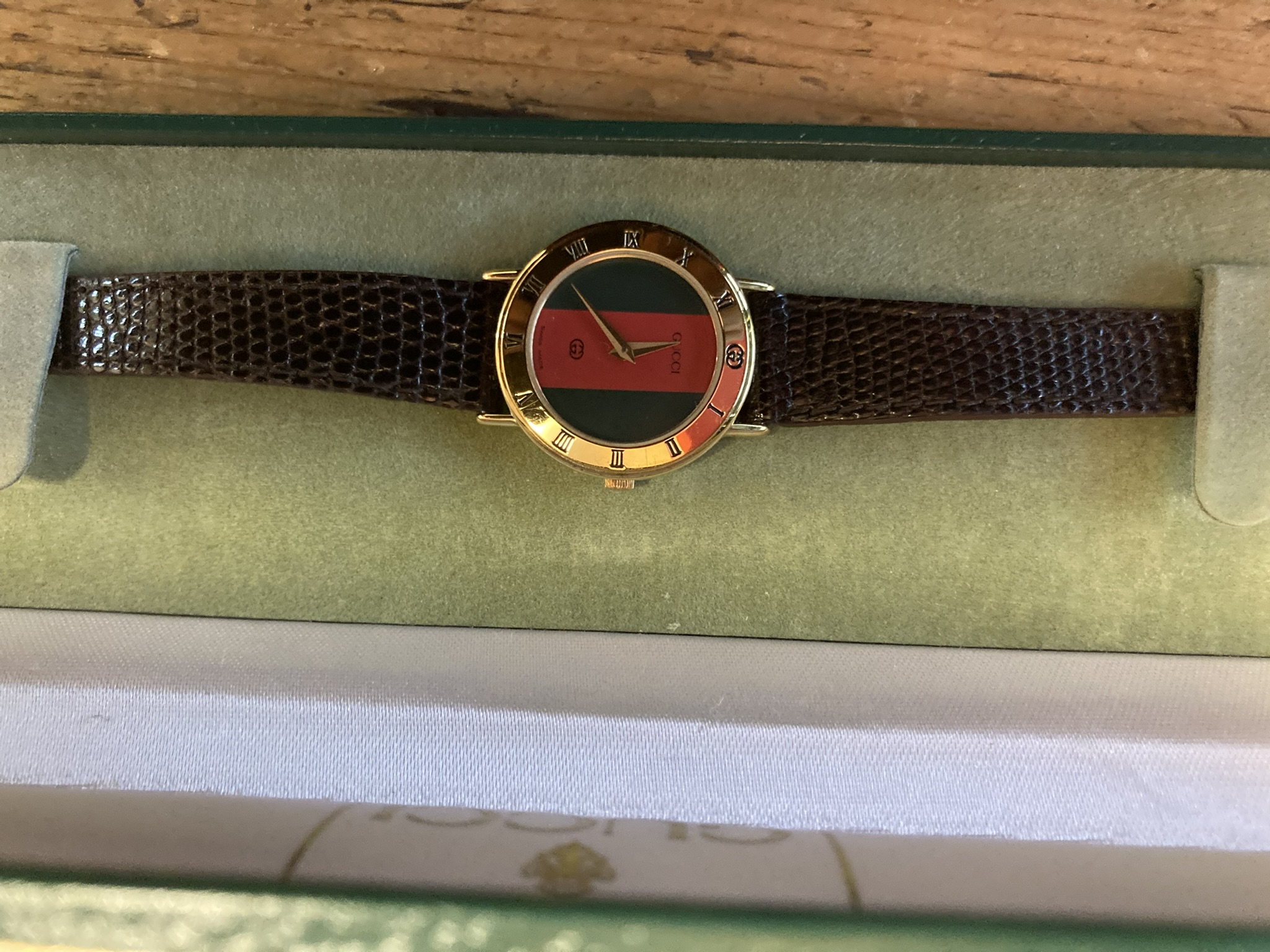 Gucci Sherry Line Gold Brown Leather Watch